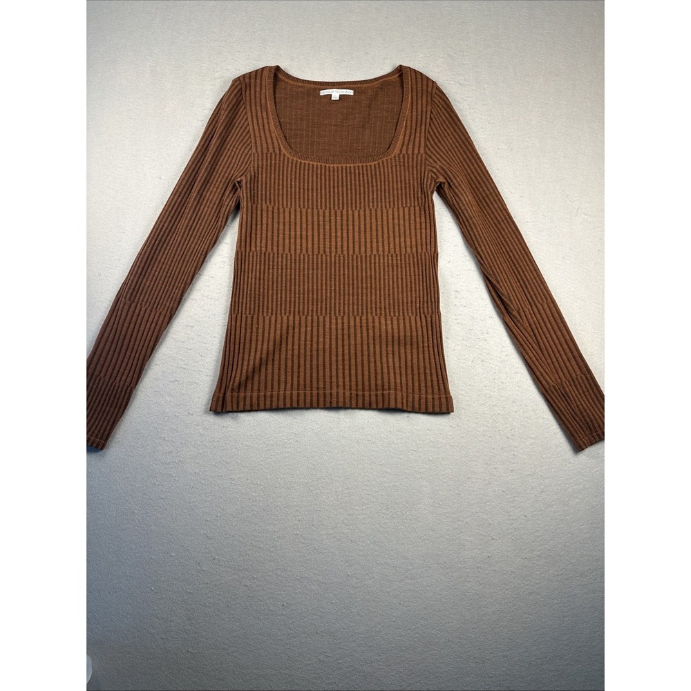 Epoque Evolution Long Sleeve Shirt Womens‎ L Brown Striped Textured Wool Blend